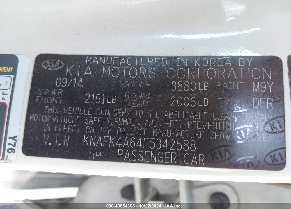 2015 KIA FORTE LX VIN: KNAFK4A64F5342588