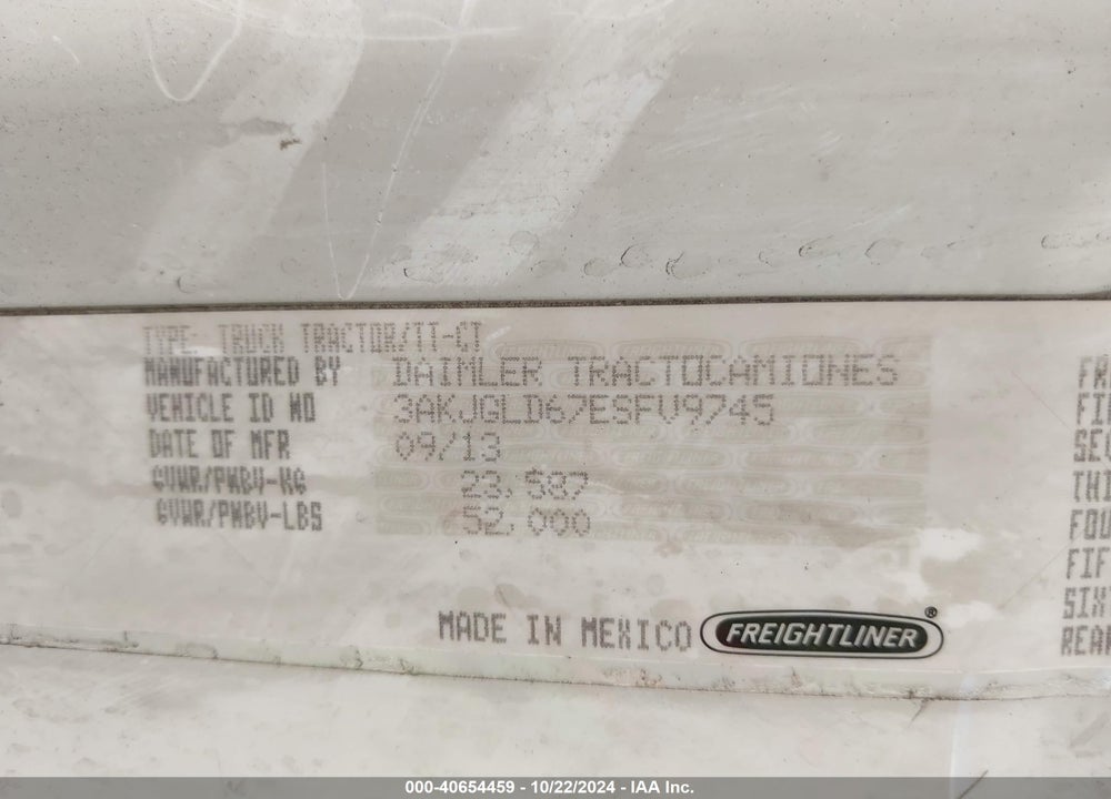 2014 FREIGHTLINER CASCADIA 125 VIN: 3AKJGLD67ESFV9745
