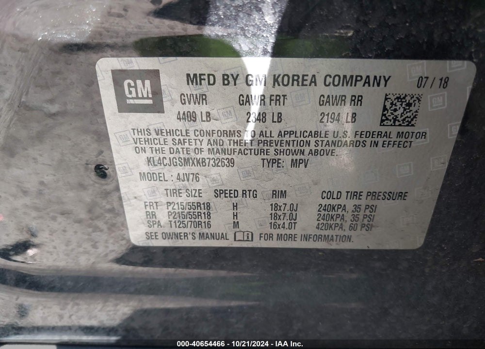2019 BUICK ENCORE AWD ESSENCE VIN: KL4CJGSMXKB732639