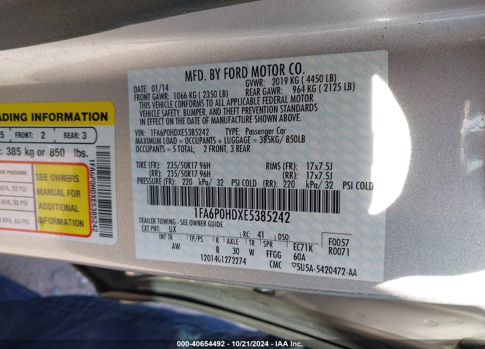 2014 FORD FUSION VIN: 1FA6P0HDXE5385242