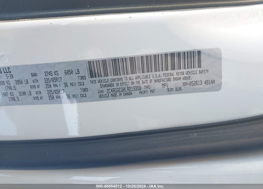 2020 DODGE GRAND CARAVAN GT VIN: 2C4RDGEG0LR213356