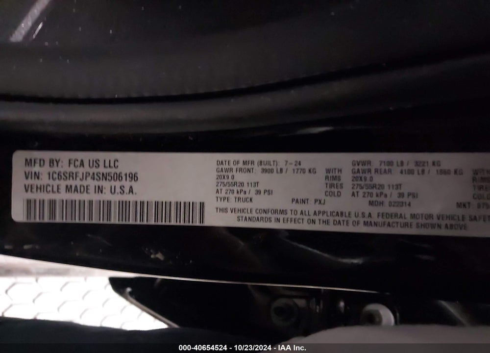 2025 RAM 1500 VIN: 1C6SRFJP4SN506196