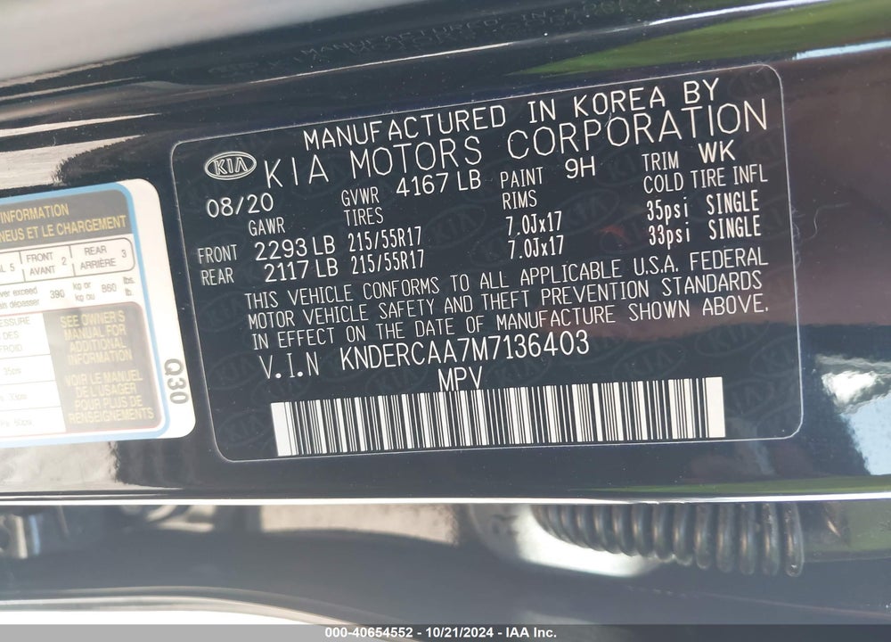 2021 KIA SELTOS EX VIN: KNDERCAA7M7136403
