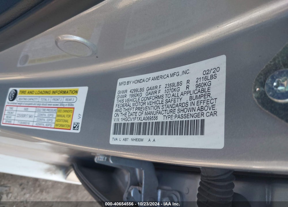2020 HONDA ACCORD LX VIN: 1HGCV1F1XLA069556