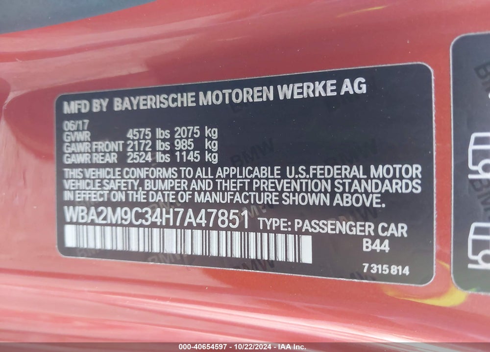 2017 BMW 230I XDRIVE VIN: WBA2M9C34H7A47851