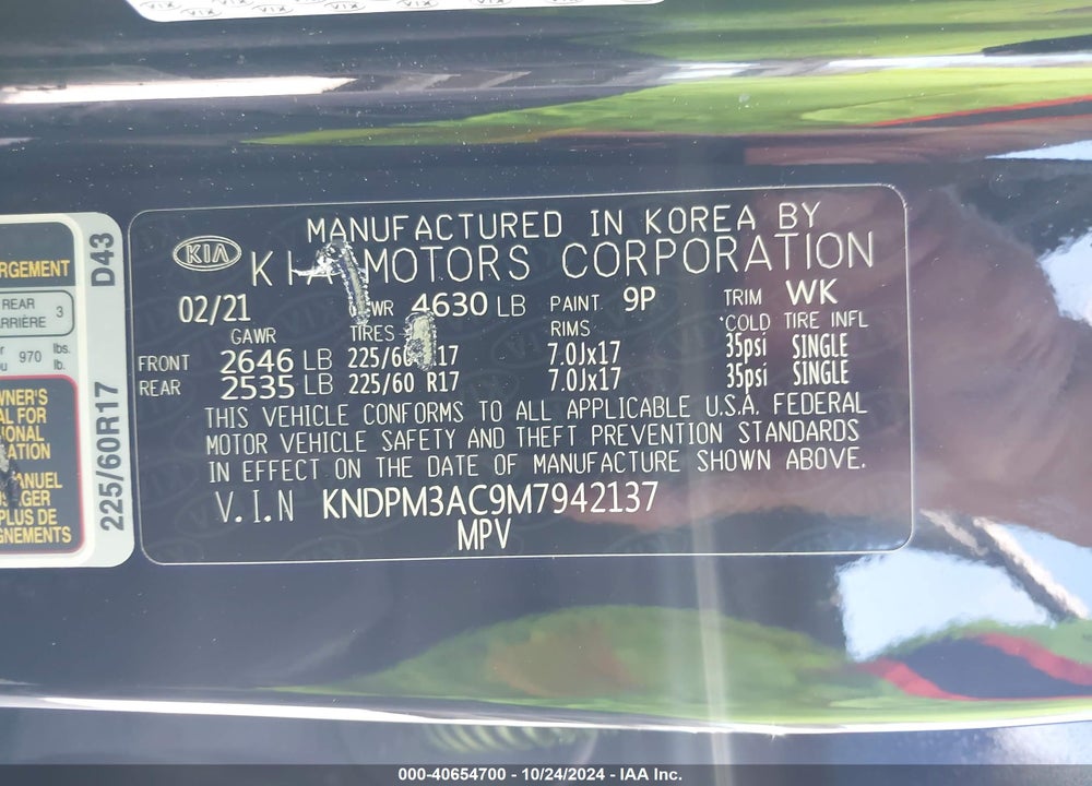 2021 KIA SPORTAGE LX VIN: KNDPM3AC9M7942137