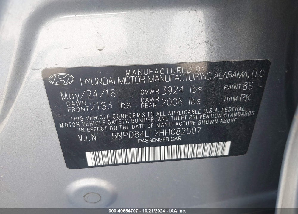 2017 HYUNDAI ELANTRA LIMITED VIN: 5NPD84LF2HH082507