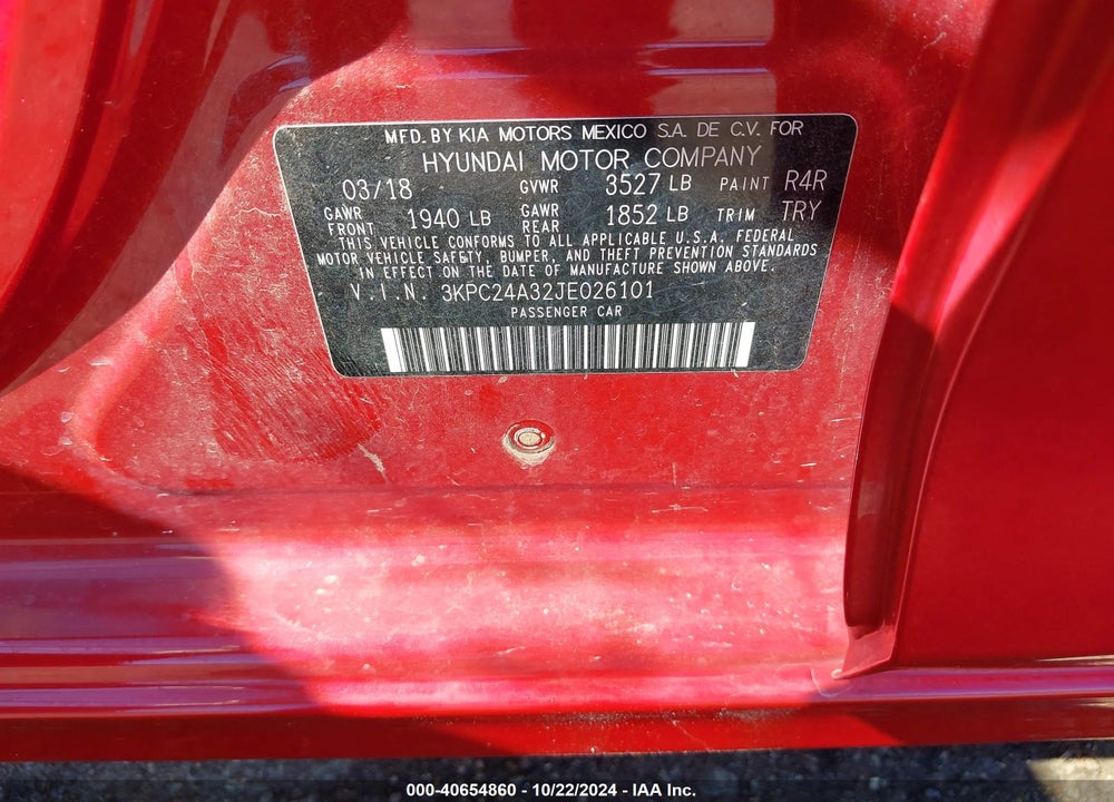 2018 HYUNDAI ACCENT SE VIN: 3KPC24A32JE026101