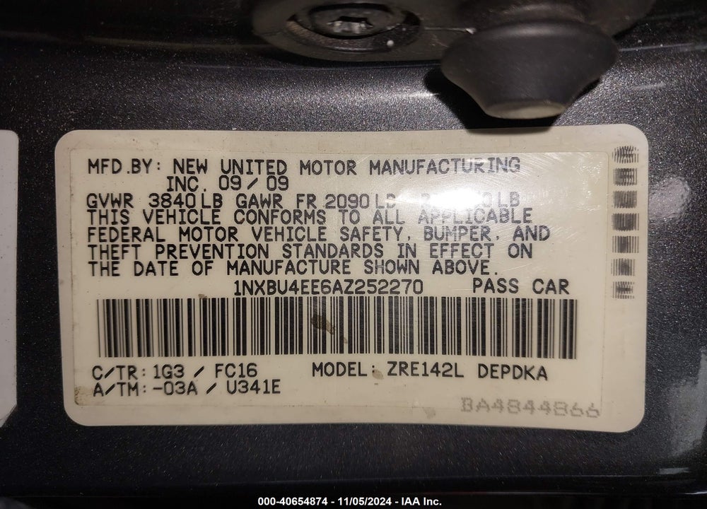 2010 TOYOTA COROLLA LE VIN: 1NXBU4EE6AZ252270
