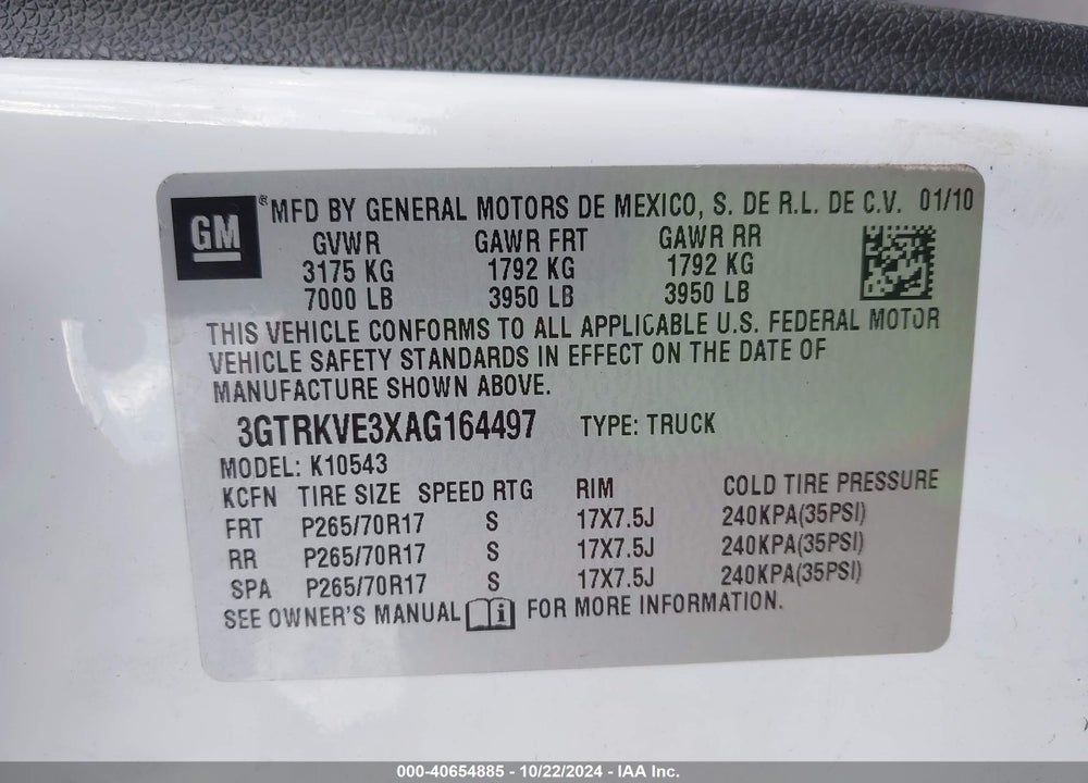 2010 GMC SIERRA 1500 SLE VIN: 3GTRKVE3XAG164497
