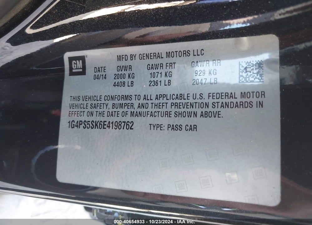2014 BUICK VERANO LEATHER GROUP VIN: 1G4PS5SK6E4198762