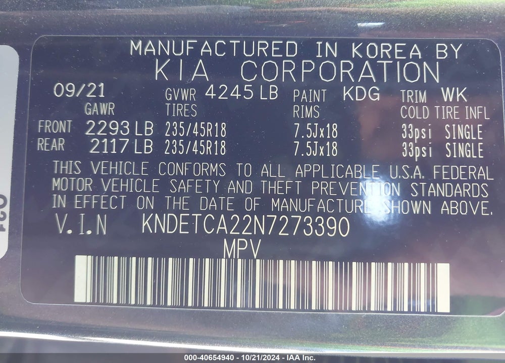 2022 KIA SELTOS SX TURBO VIN: KNDETCA22N7273390