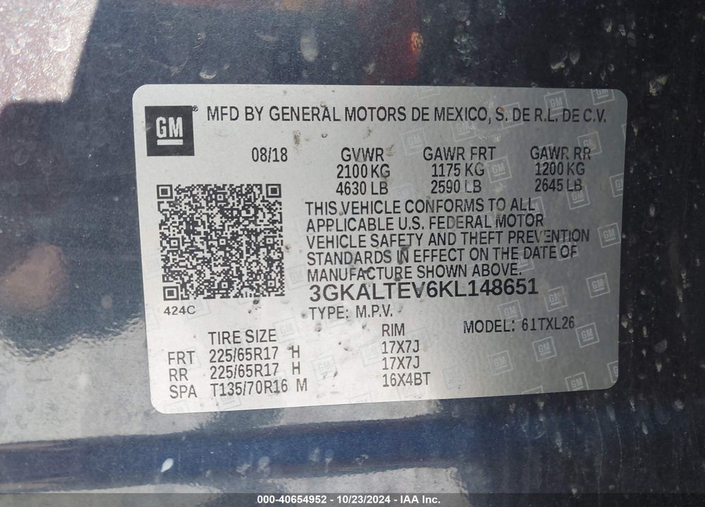 2019 GMC TERRAIN SLE VIN: 3GKALTEV6KL148651