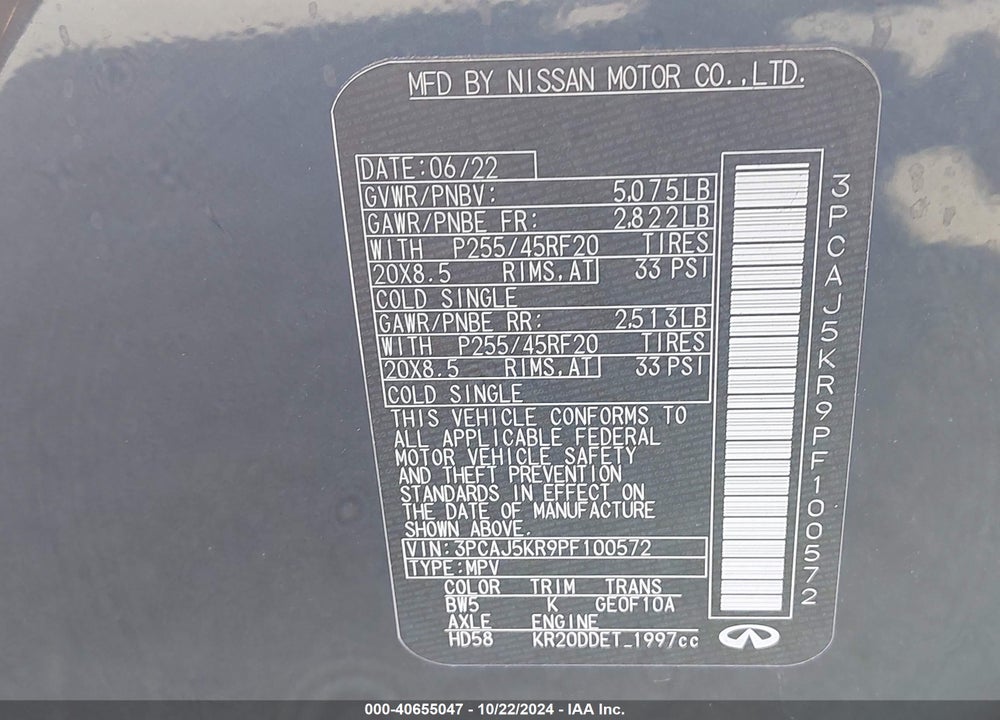 2023 INFINITI QX55 ESSENTIAL AWD VIN: 3PCAJ5KR9PF100572