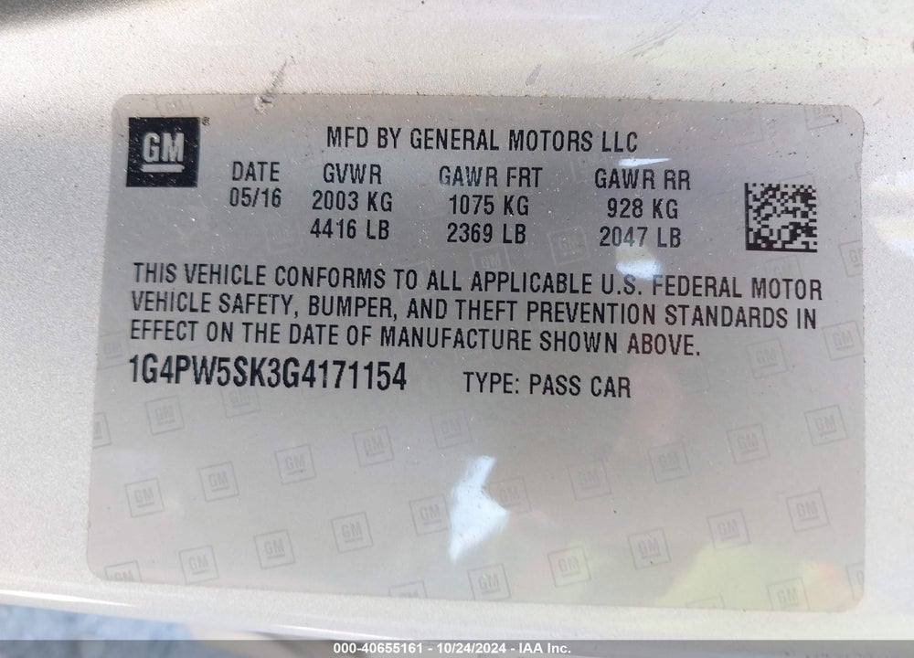 2016 BUICK VERANO SPORT TOURING GROUP VIN: 1G4PW5SK3G4171154