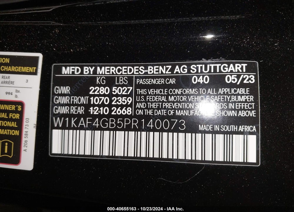 2023 MERCEDES-BENZ C 300 SEDAN VIN: W1KAF4GB5PR140073