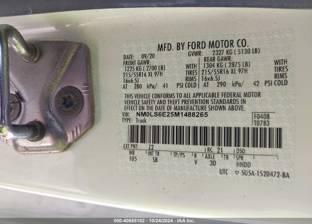 2021 FORD TRANSIT CONNECT XL VIN: NM0LS6E25M1488265