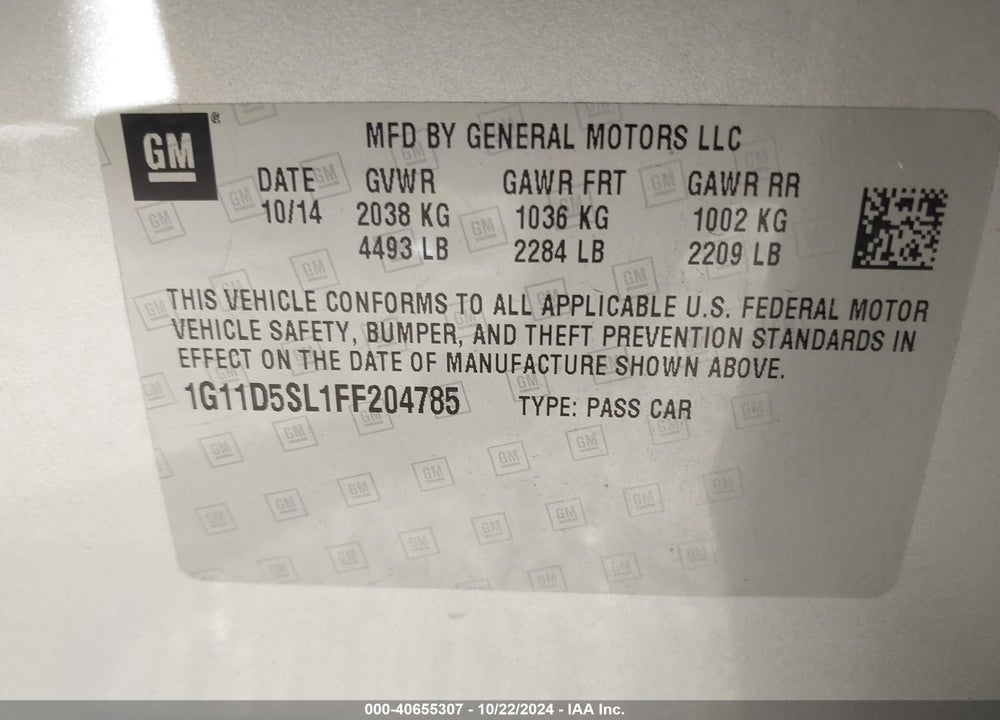2015 CHEVROLET MALIBU 2LT VIN: 1G11D5SL1FF204785