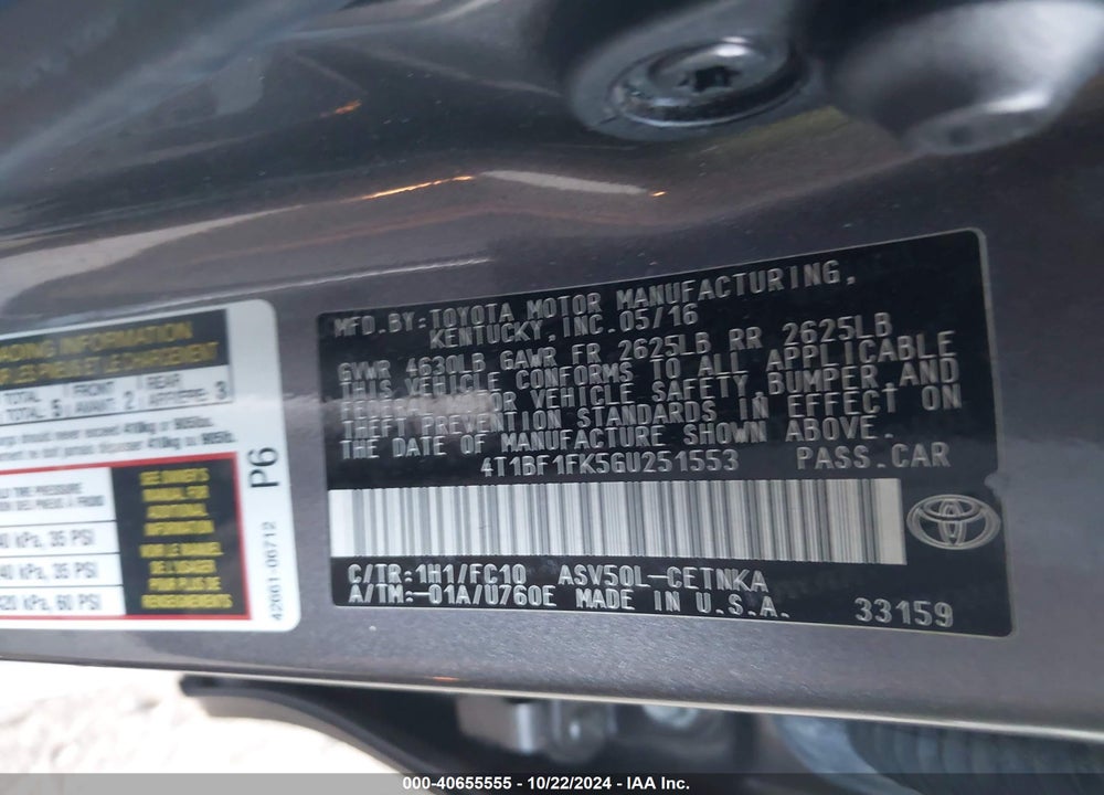 2016 TOYOTA CAMRY LE VIN: 4T1BF1FK5GU251553