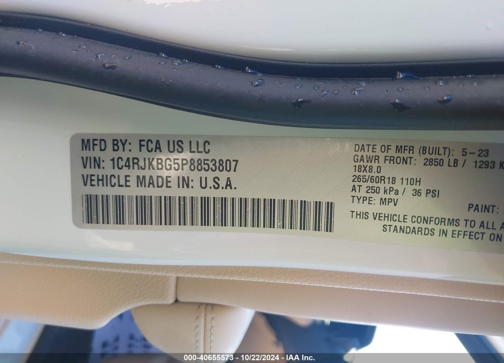 2023 JEEP GRAND CHEROKEE L LIMITED 4X4 VIN: 1C4RJKBG5P8853807