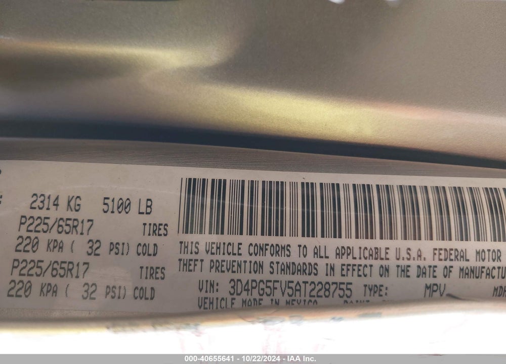 2010 DODGE JOURNEY SXT VIN: 3D4PG5FV5AT228755