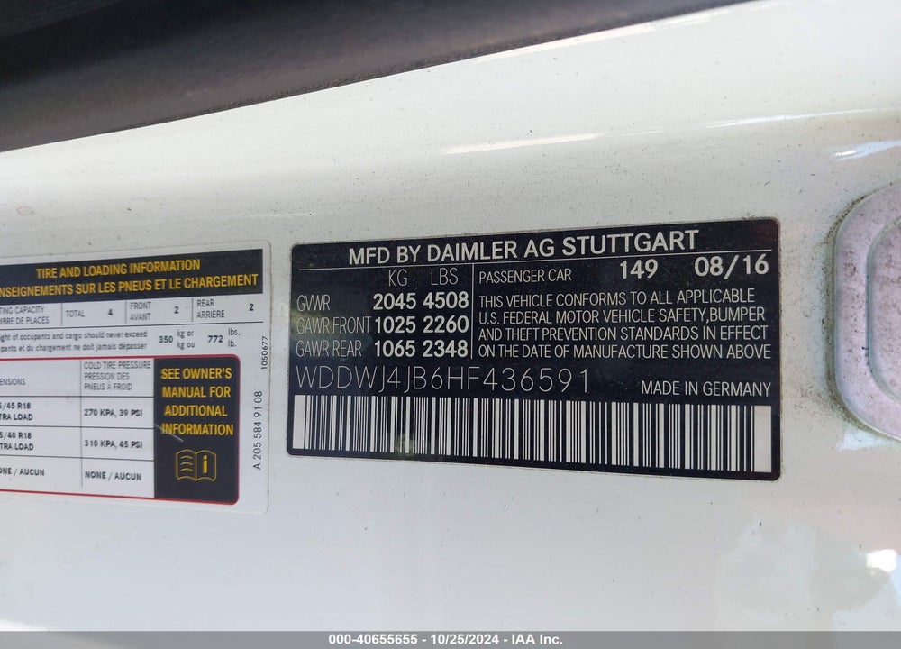 2017 MERCEDES-BENZ C 300 VIN: WDDWJ4JB6HF436591