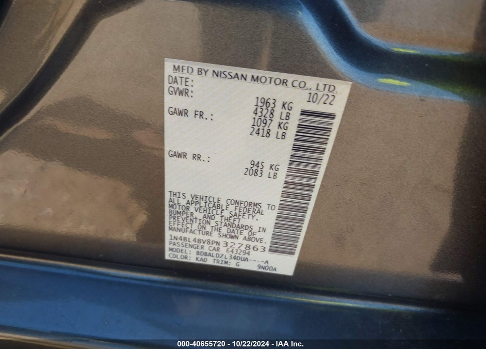 2023 NISSAN ALTIMA S FWD VIN: 1N4BL4BV8PN327863