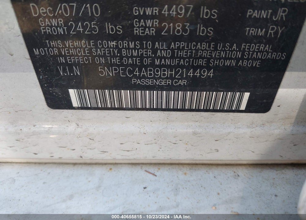2011 HYUNDAI SONATA SE 2.0T VIN: 5NPEC4AB9BH214494