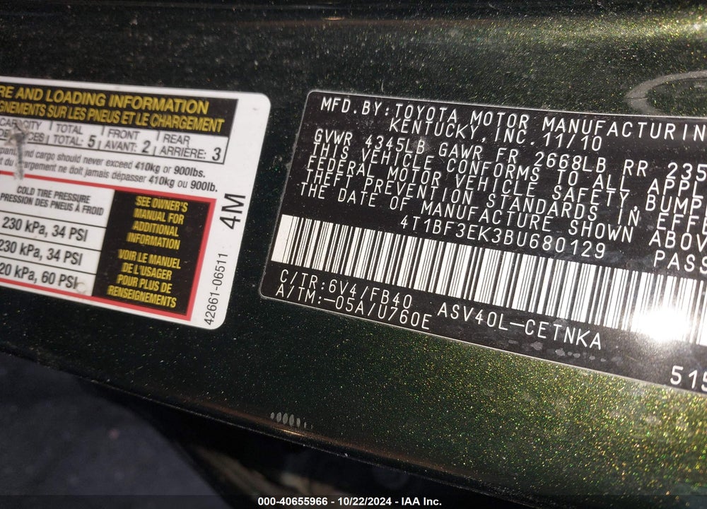 2011 TOYOTA CAMRY LE VIN: 4T1BF3EK3BU680129