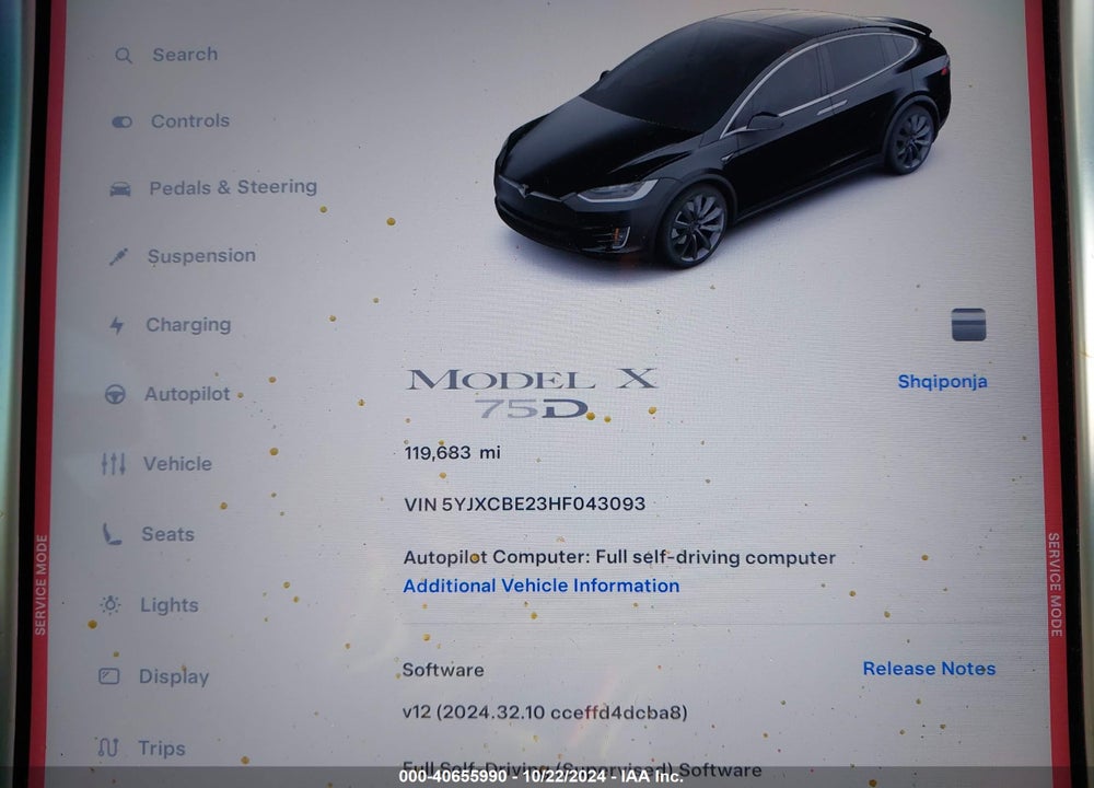 2017 TESLA MODEL X 100D/75D/90D VIN: 5YJXCBE23HF043093