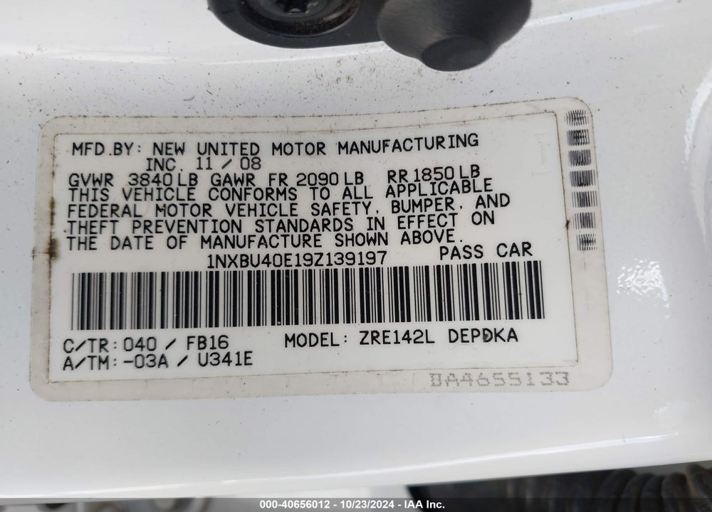 2009 TOYOTA COROLLA LE VIN: 1NXBU40E19Z139197