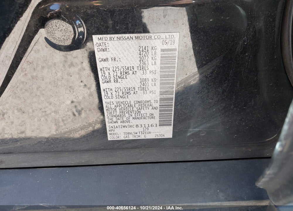 2019 NISSAN ROGUE SL VIN: 5N1AT2MV3KC831163