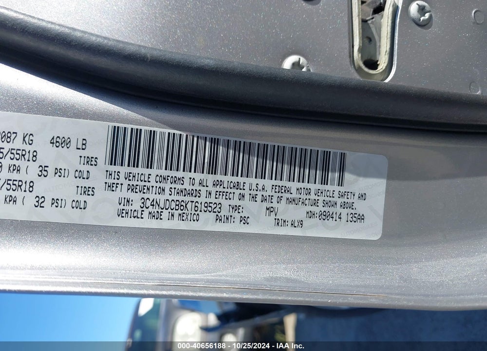 2019 JEEP COMPASS LIMITED 4X4 VIN: 3C4NJDCB6KT619523