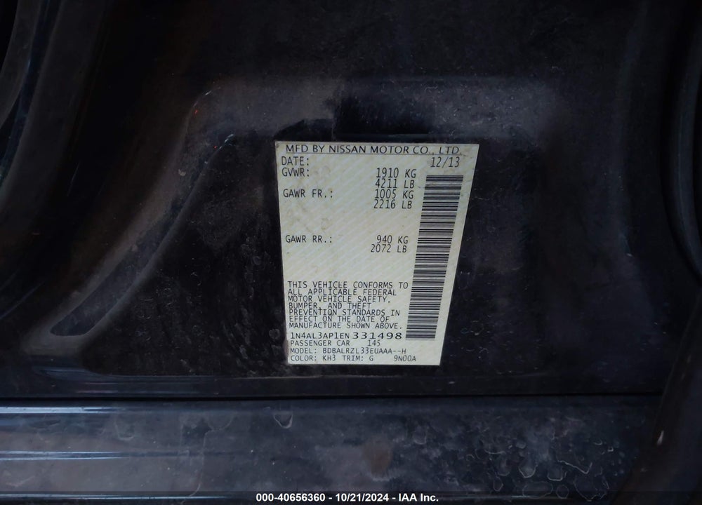 2014 NISSAN ALTIMA 2.5 S VIN: 1N4AL3AP1EN331498