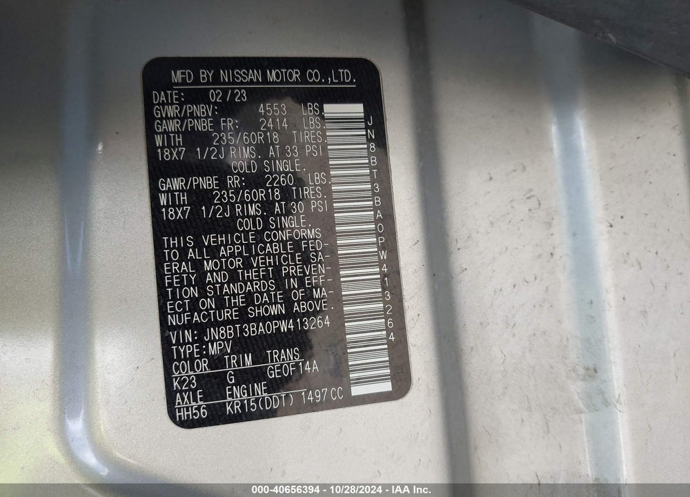 2023 NISSAN ROGUE SV FWD VIN: JN8BT3BA0PW413264