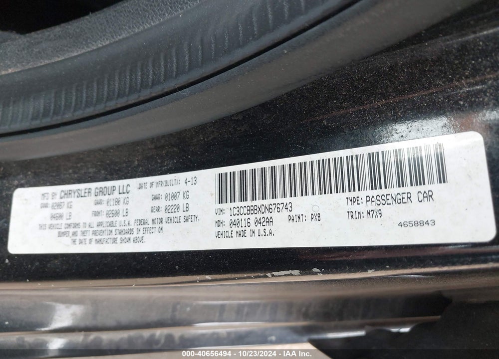 2013 CHRYSLER 200 TOURING VIN: 1C3CCBBBXDN676743