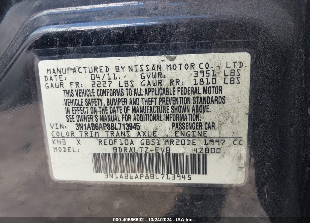 2011 NISSAN SENTRA 2.0SR VIN: 3N1AB6AP8BL713945