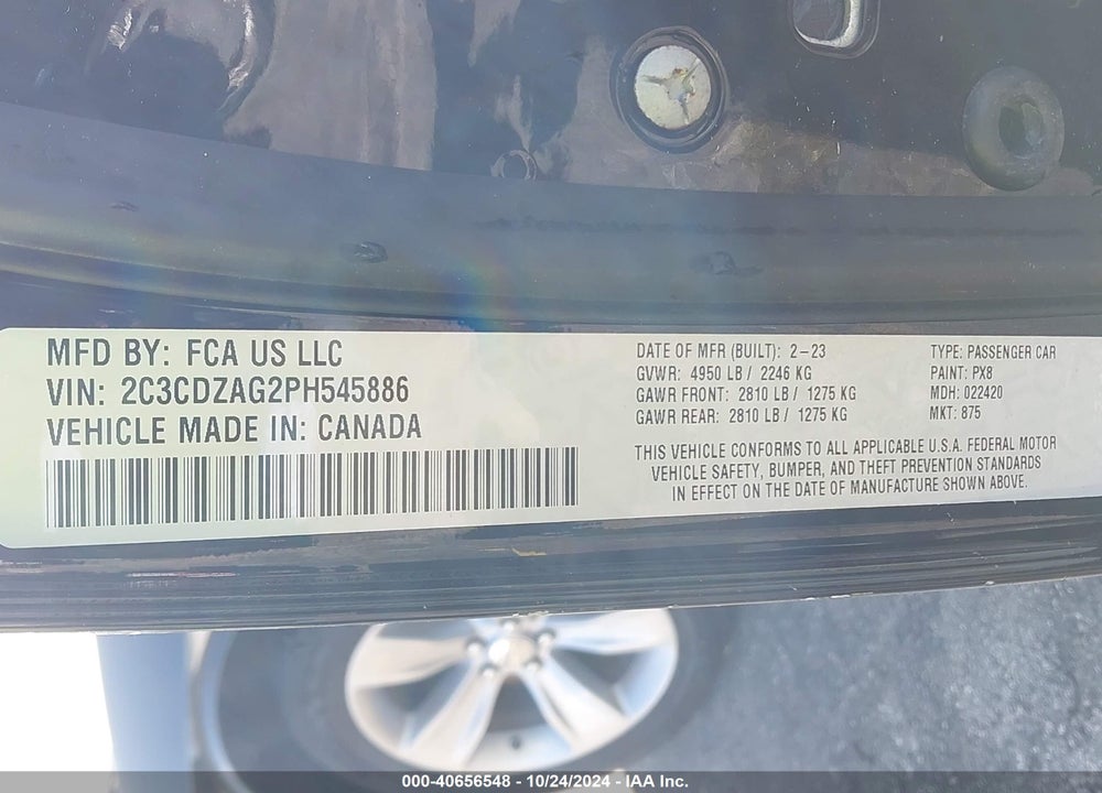 2023 DODGE CHALLENGER SXT VIN: 2C3CDZAG2PH545886