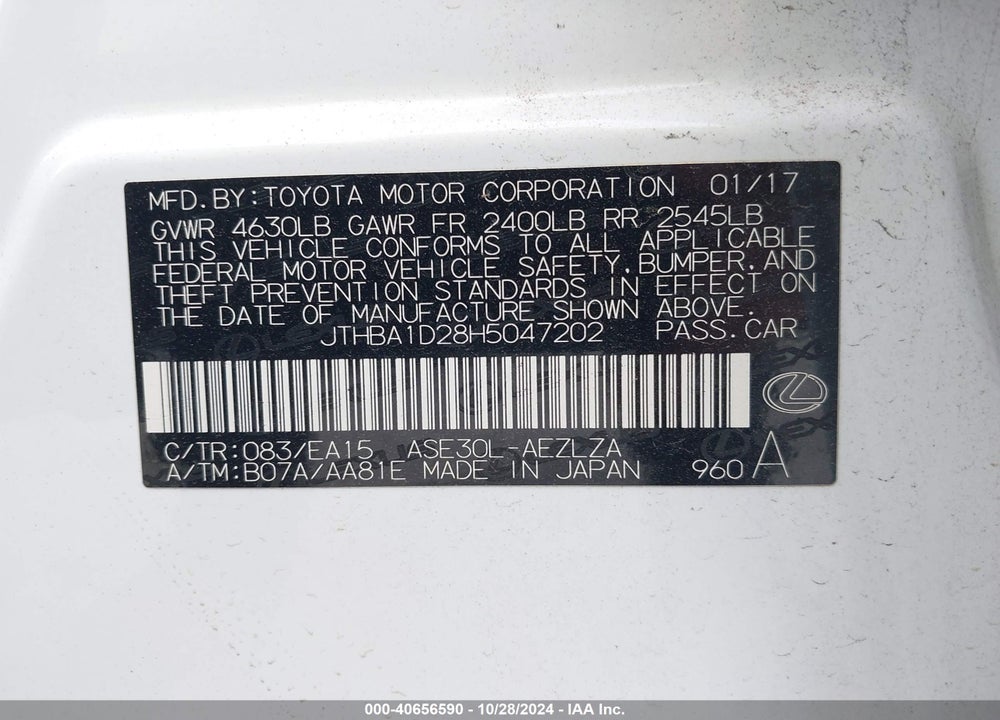 2017 LEXUS IS 200T VIN: JTHBA1D28H5047202