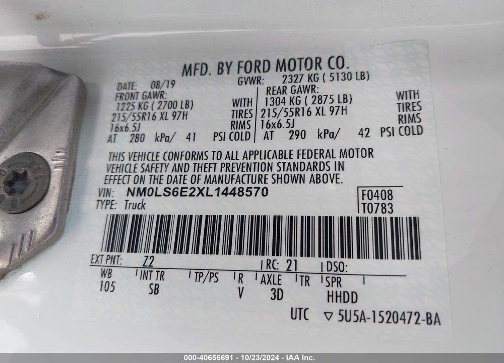 2020 FORD TRANSIT CONNECT XL VIN: NM0LS6E2XL1448570