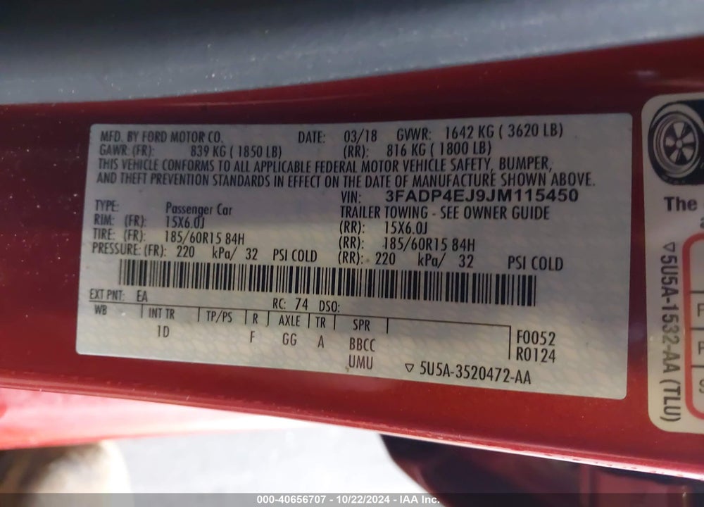 2018 FORD FIESTA SE VIN: 3FADP4EJ9JM115450