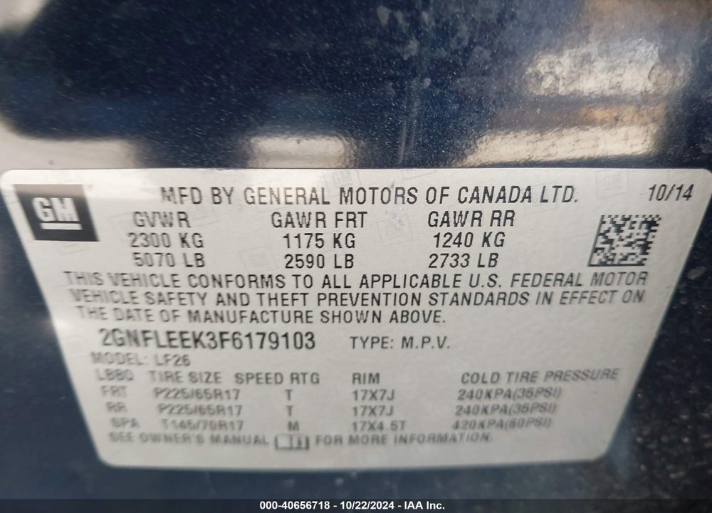2015 CHEVROLET EQUINOX LS VIN: 2GNFLEEK3F6179103