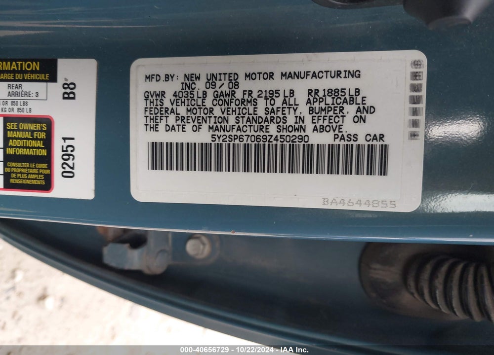 2009 PONTIAC VIBE VIN: 5Y2SP67069Z450290