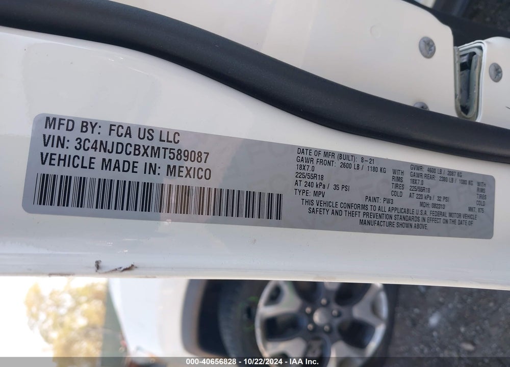2021 JEEP COMPASS LIMITED 4X4 VIN: 3C4NJDCBXMT589087