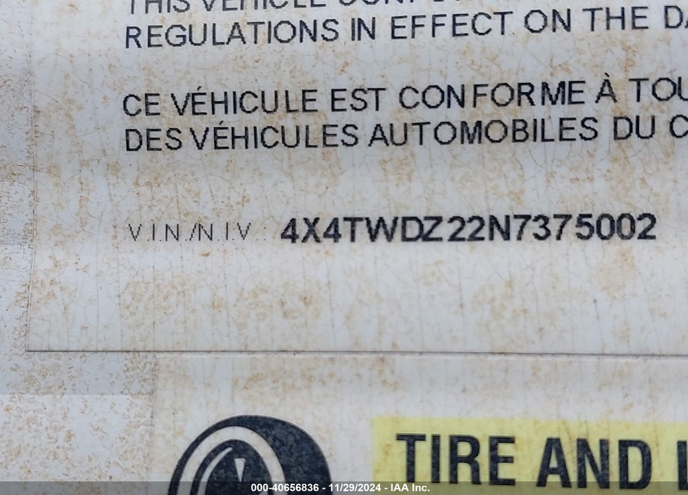 2022 FORE WILDWOOD VIN: 4X4TWDZ22N7375002