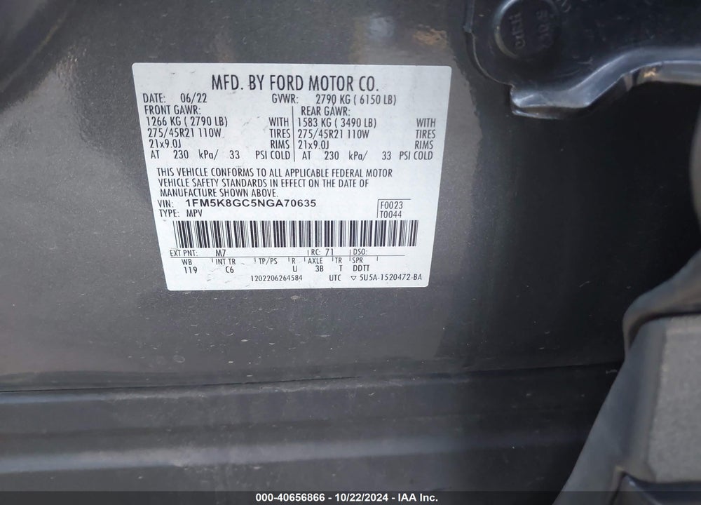2022 FORD EXPLORER ST VIN: 1FM5K8GC5NGA70635