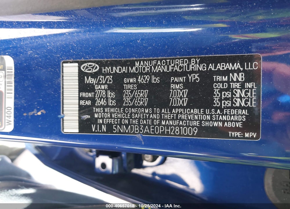 2023 HYUNDAI TUCSON SEL VIN: 5NMJB3AE0PH281009