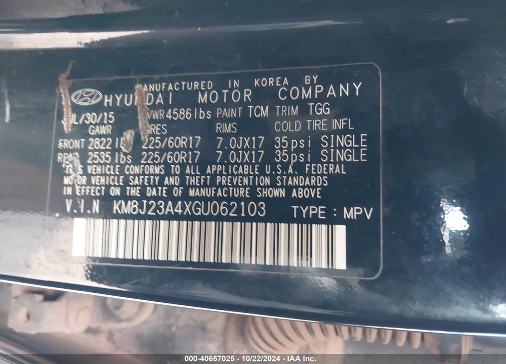 2016 HYUNDAI TUCSON SE VIN: KM8J23A4XGU062103