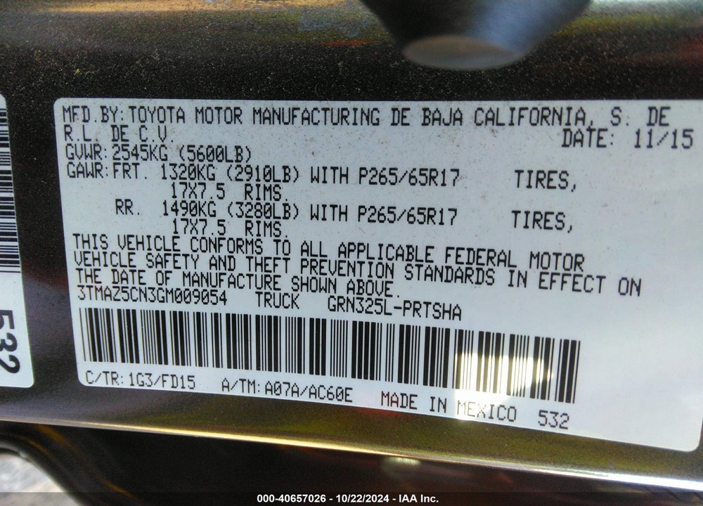 2016 TOYOTA TACOMA TRD SPORT VIN: 3TMAZ5CN3GM009054