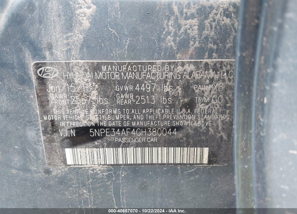 2016 HYUNDAI SONATA SPORT VIN: 5NPE34AF4GH380044